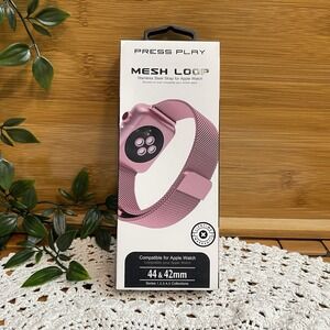 Press Play Pink Mesh Loop Apple Watch Band Stainless Steel Strap 42mm 44mm